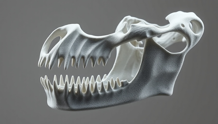 3D printed scaffolds in a jawbone model, detailed view.