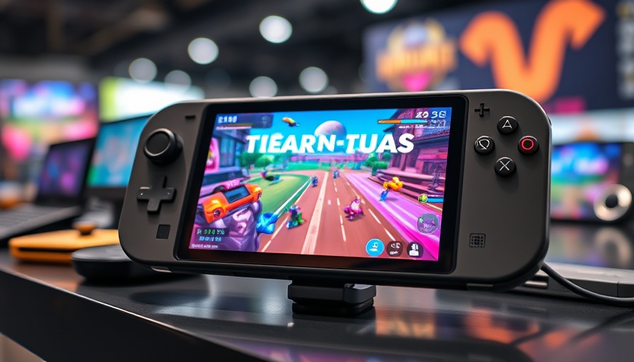 Modern gaming handheld console in tech exhibition showcasing gaming innovations