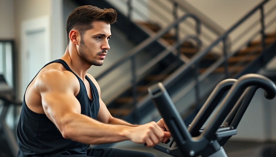 Man exercising on recumbent bike at home gym.