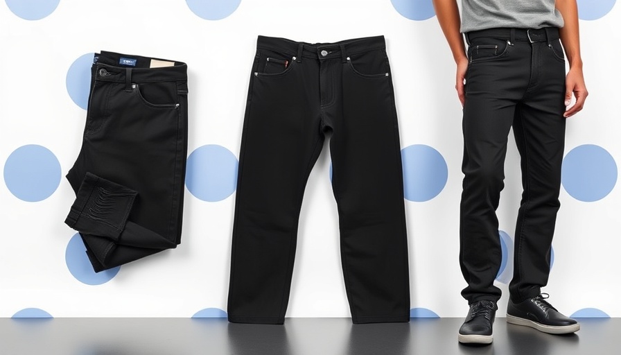 Black jeans displayed side by side, folded and worn.
