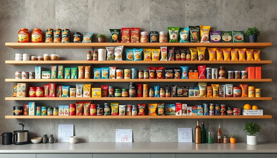 Innovative packaging on kitchen shelves showcasing diverse products.
