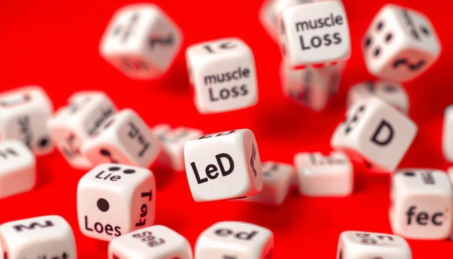 Floating dice with phrases related to weight loss drugs, red background.