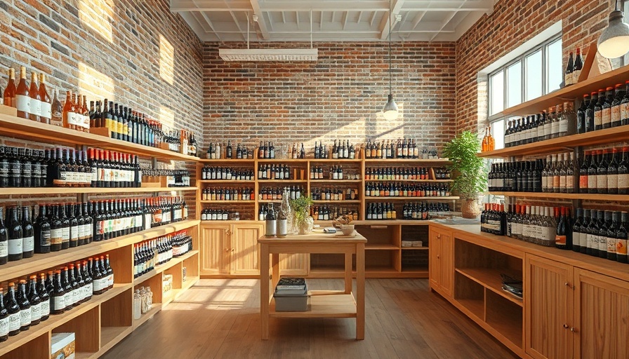 Bright nonalcoholic shop interior with wooden shelves and table.