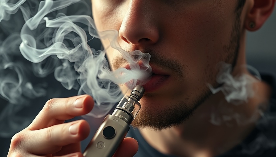 Close-up of man vaping showing thick smoke clouds, emphasizing vaping dangers.