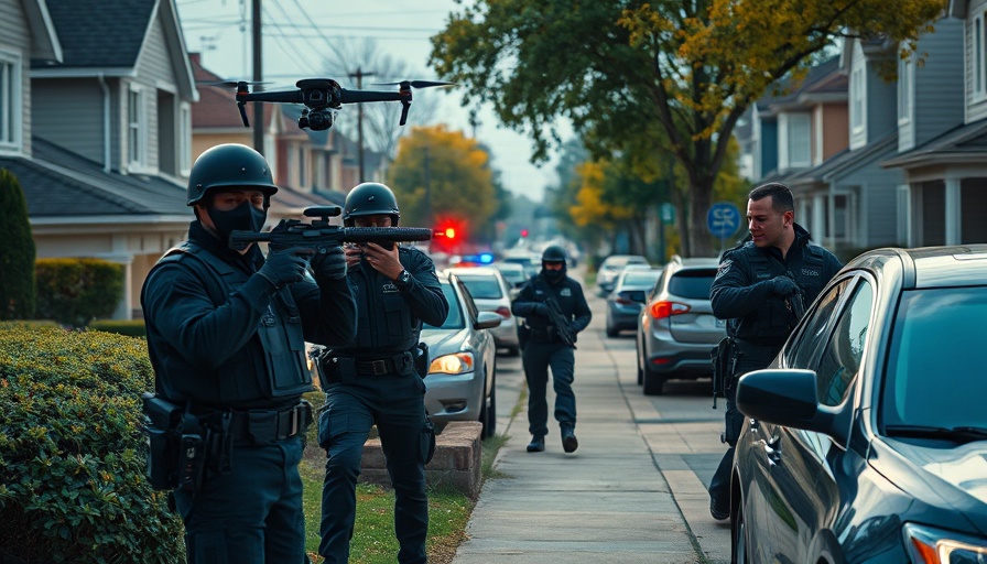Covert police operation with drones and hidden agents in a suburban setting.