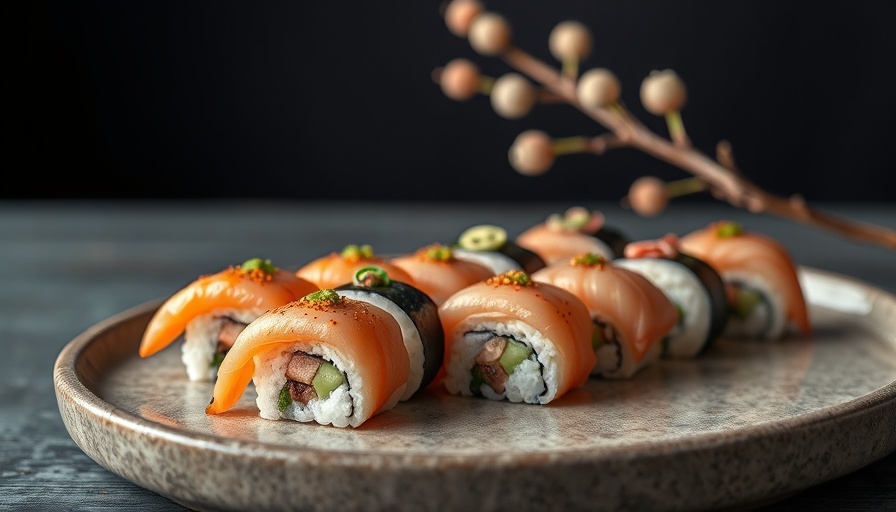 Elegant sushi presentation in Tokyo's culinary scene.
