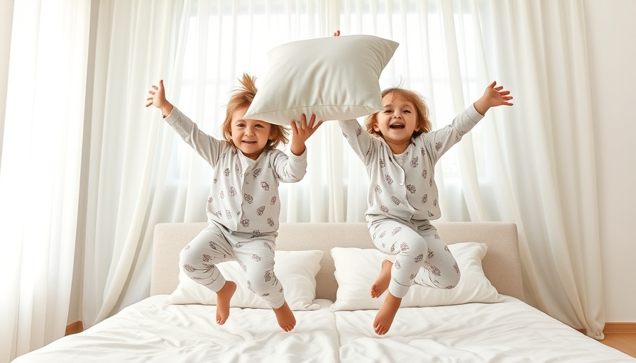 Playful kids jumping on bed in cozy bedroom, Kids' Sleep.