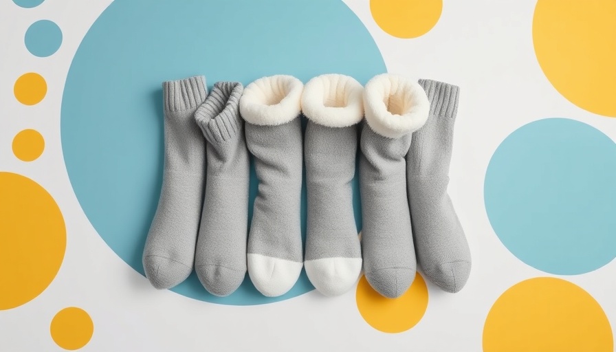 Warm cushioned cold weather socks on graphic background.
