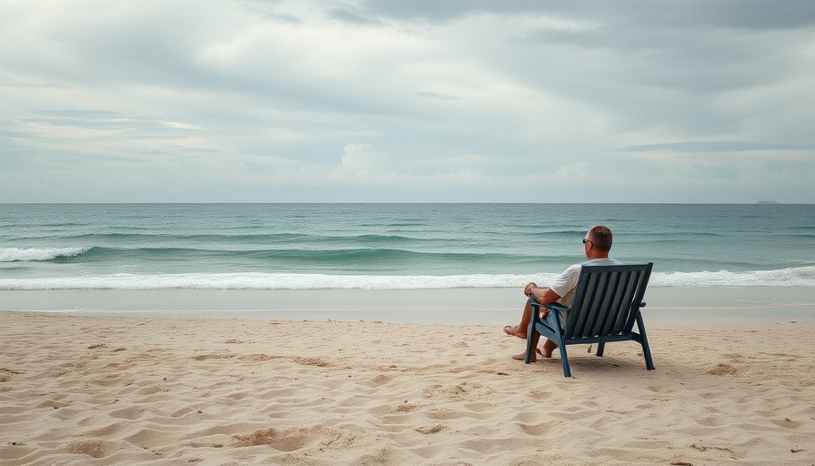 Relaxing beach scene with two people enjoying ocean view.