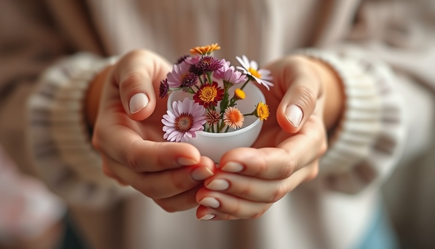 Hormonal health concept with woman holding floral menstrual cup.