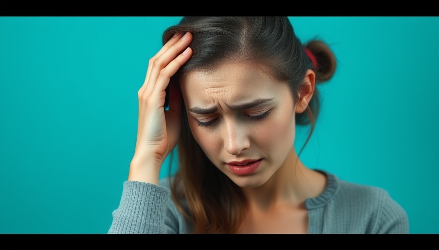 Woman holding head in pain, possibly due to acoustic neuroma.