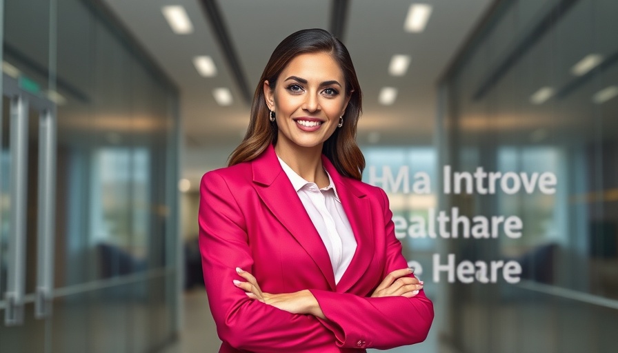 Confident businesswoman in professional healthcare branding design.