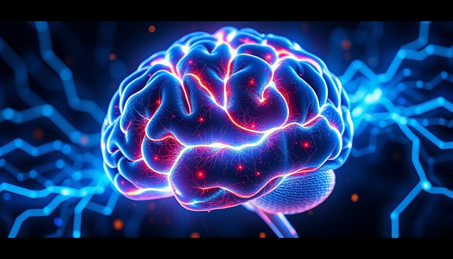 Glowing brain with electric currents representing blood-brain barrier
