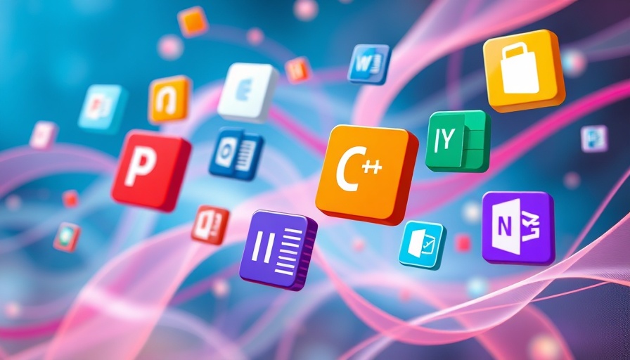 Abstract representation of Microsoft 365 apps with colorful flowing ribbons.
