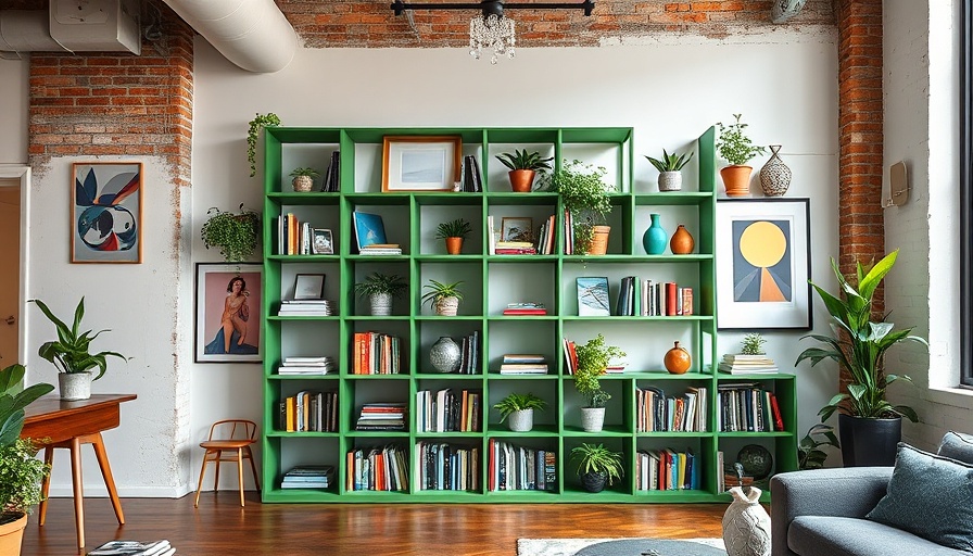 Brooklyn loft design features creative green shelf and cozy decor.