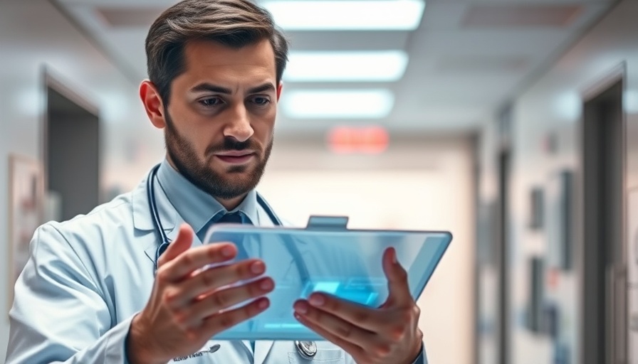 Doctor using AI in healthcare on digital tablet.