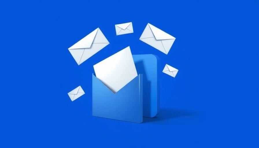 Mail merge concept with emails emerging from Microsoft Word icon.