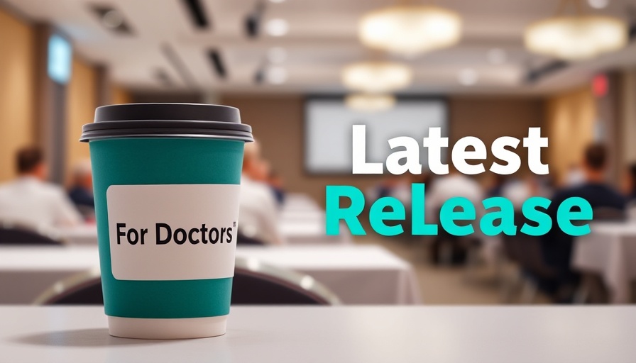 Modern healthcare SEO press release graphic with coffee cup.