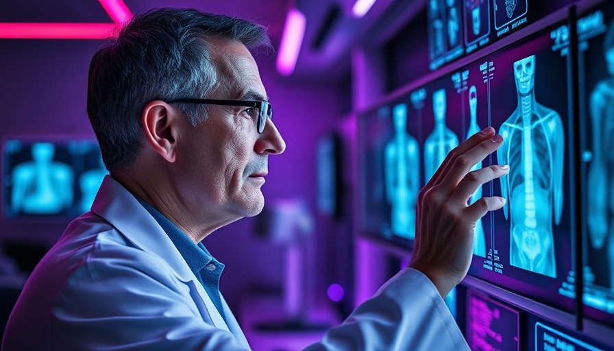AI medical imaging expert studying x-rays in futuristic lab.