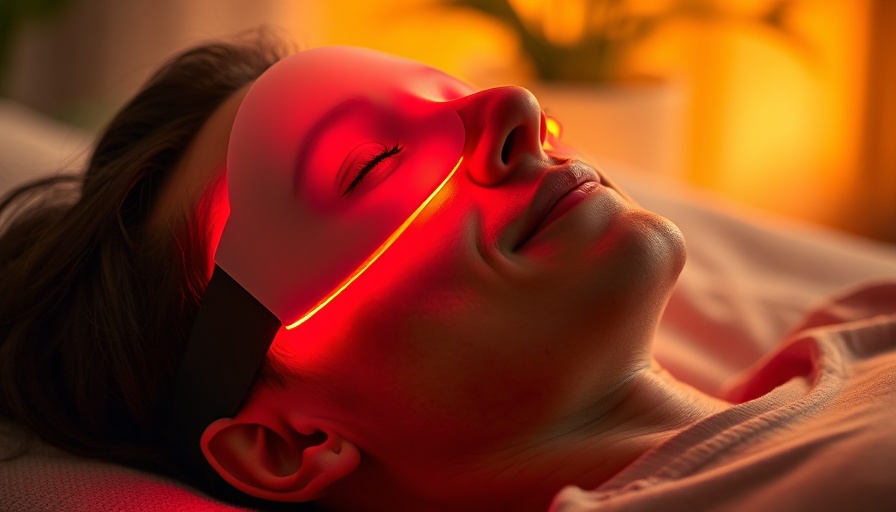 Red light therapy with LED mask in cozy setting.