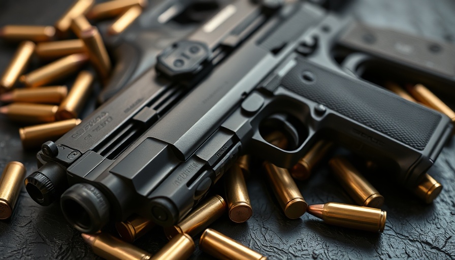 Firearms and ammunition on a dark surface, highlighting firearm-related issues.