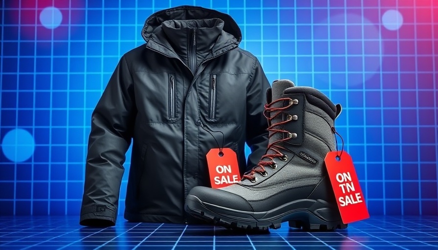REI Winter Sale featuring winter jacket and rugged boots with sale tags