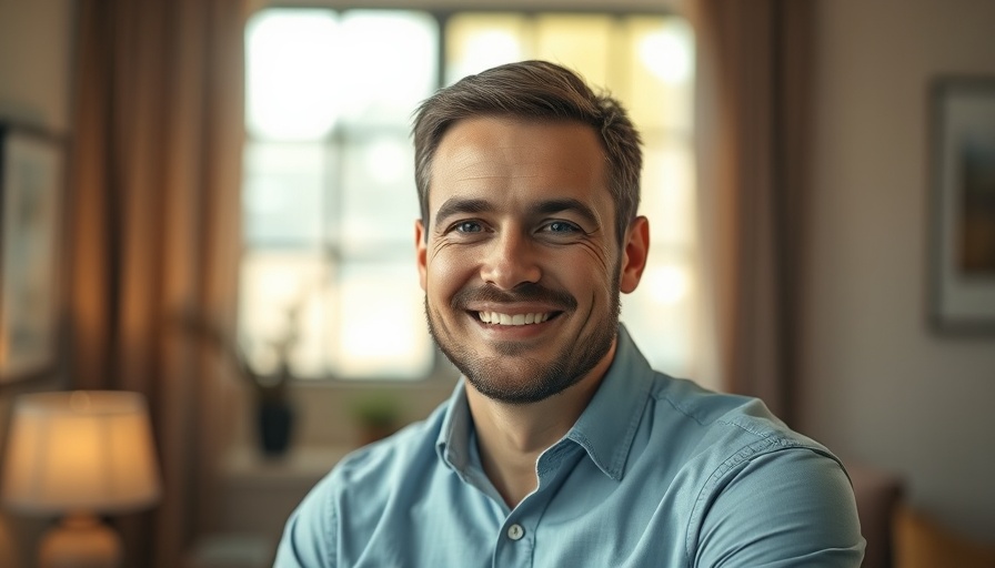 Smiling man in a light blue shirt in an indoor setting, precision medicine.