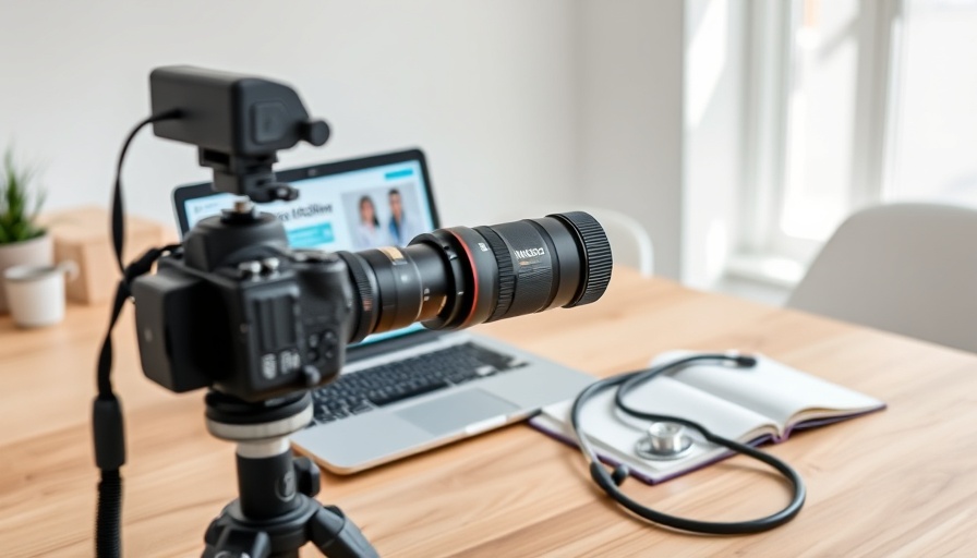 Workspace setup for YouTube series on health topics, with camera and laptop.