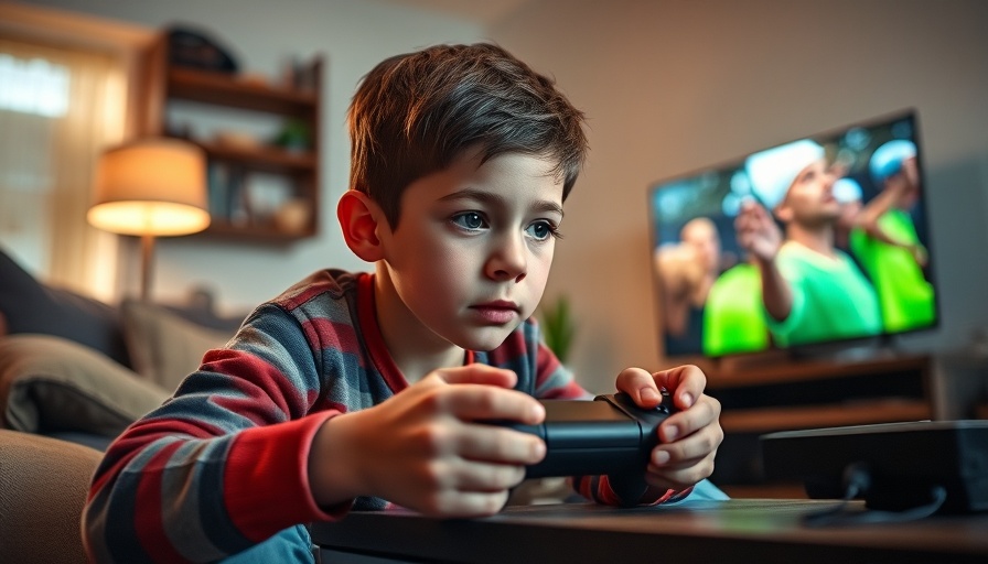Young boy playing video game, autism diagnosis context