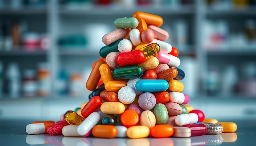 Colorful stack of supplements and medications with a soft background.