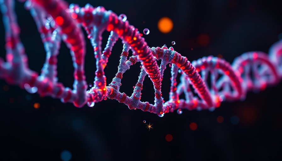 Futuristic gene-editing tool manipulating DNA strand.