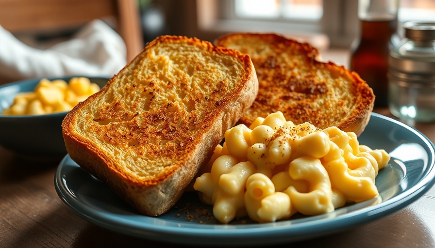 Texas Toast and mac and cheese on a blue plate.