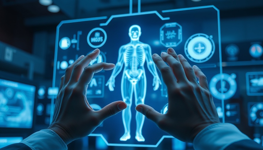 AI-enhanced holographic medical display showcasing human anatomy.