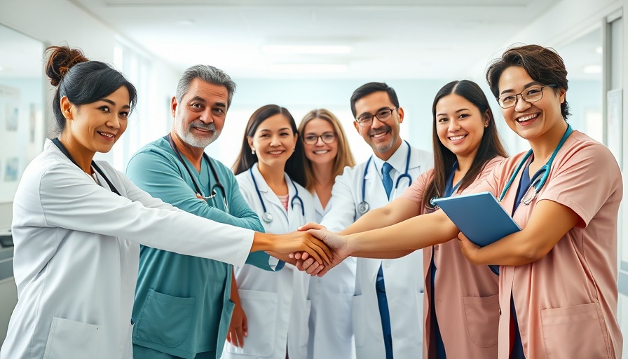 Healthcare team demonstrating integrated care collaboration, smiling together.