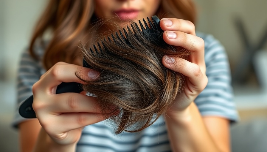 Close-up of hands with hairbrush and clump of hair, thinning hair issue.