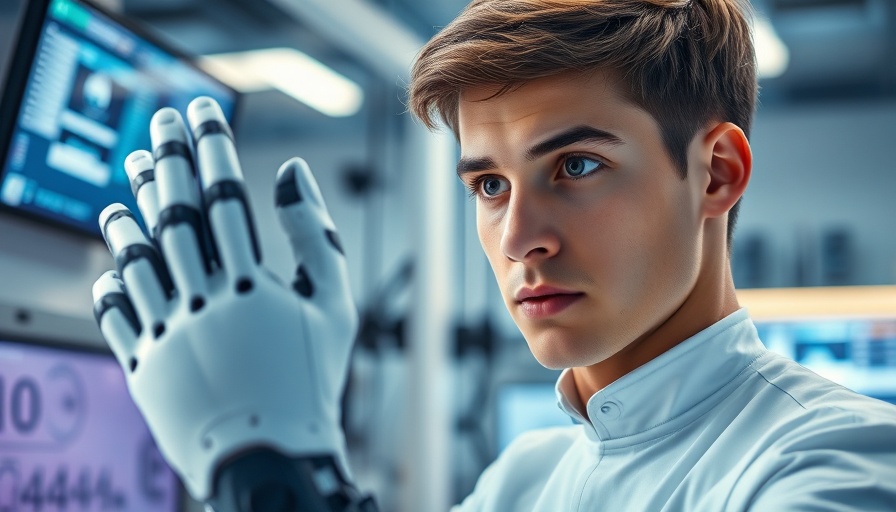 Man examining wearable technology for Parkinson's in tech lab.