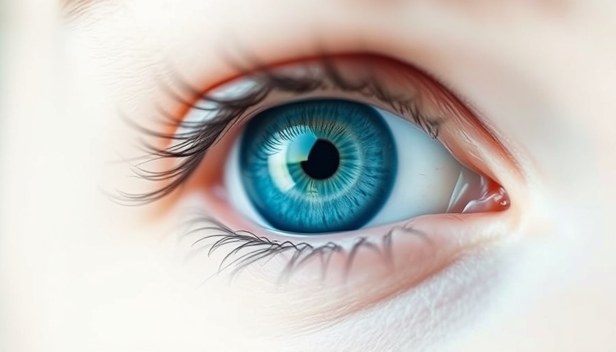 Close-up of a blue eye, representing faricimab dual inhibition concept.
