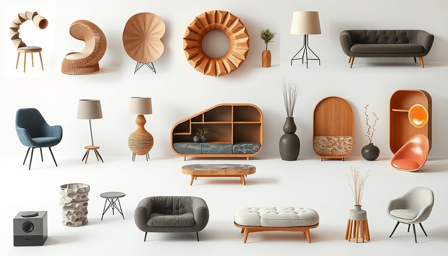 Eclectic array of designs showcasing sustainable design in art fairs.