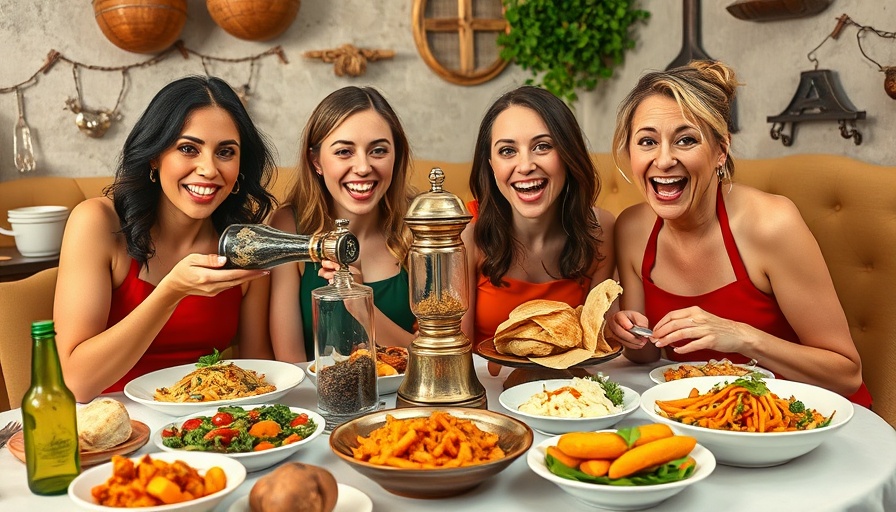 Humorous SNL food sketches scene with three women at a vibrant table.