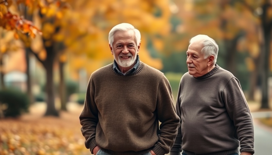 LGBTQ+ elders walking in park discussing dementia resources.