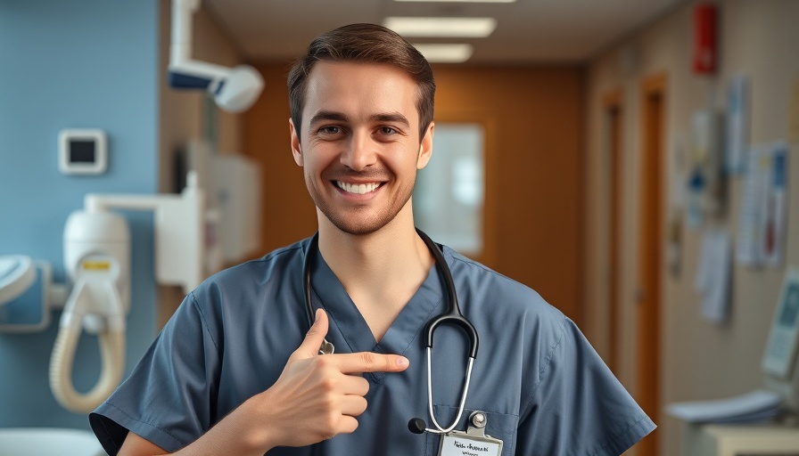 Healthcare professional smiling in hospital setting.