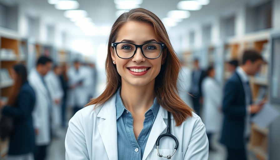 Professional healthcare provider's role captured in academic setting.