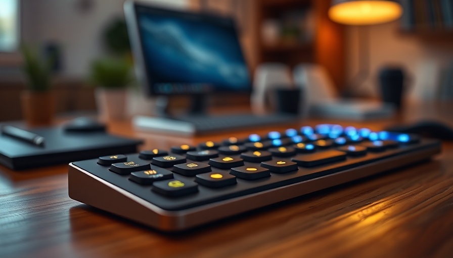Stream Deck enhancing productivity with glowing icons on desk.