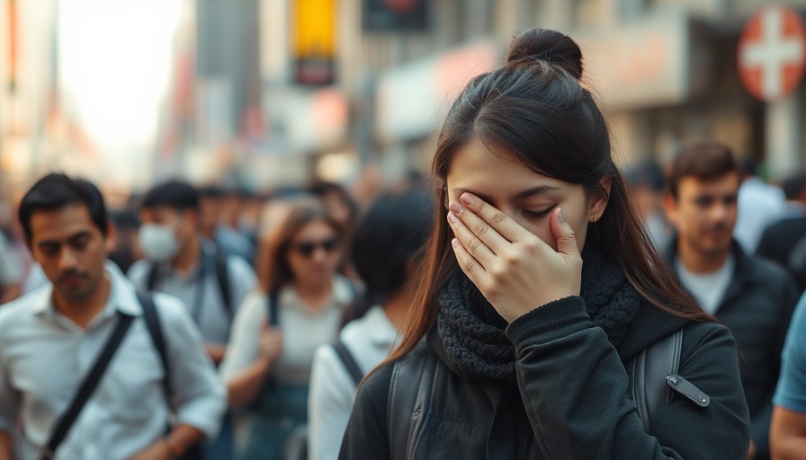 Woman feeling anxious in a crowded city, representing anxiety.