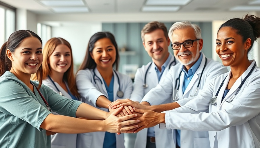 Healthcare professionals collaborating in a bright office.