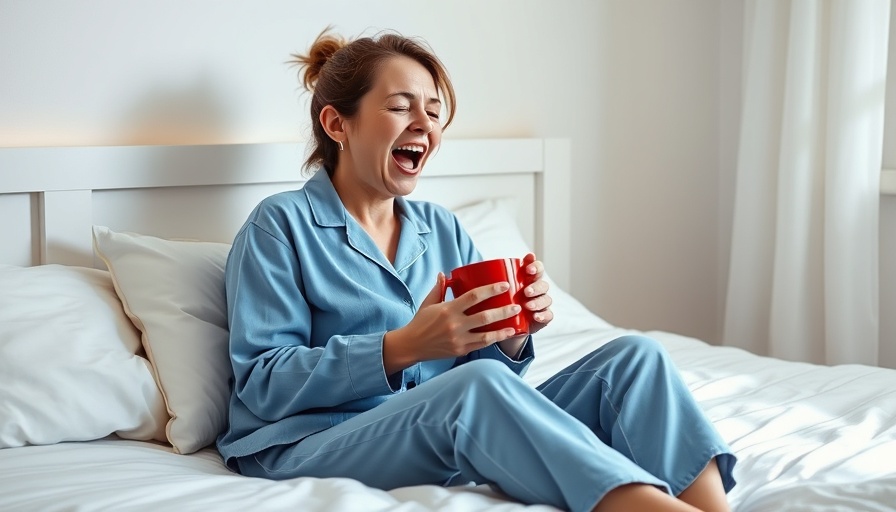 Sleepy woman calculating ideal bedtime to wake refreshed, sitting on bed.