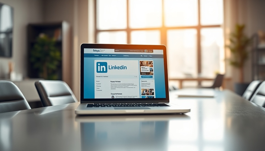 Laptop showing LinkedIn in a sunlit modern office, highlighting professional growth.