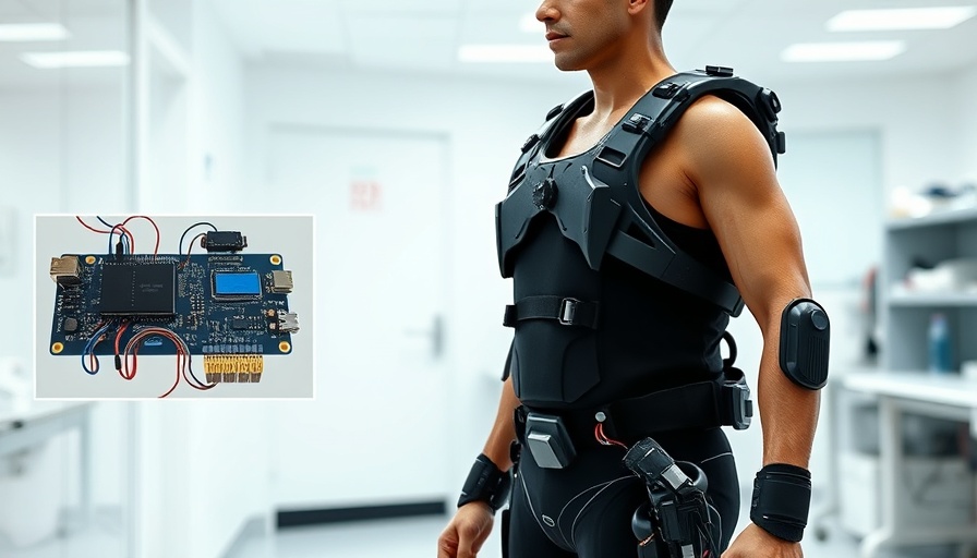Exoskeleton apparatus in lab for work-related back injury reduction.