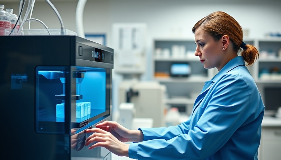 Scientist operating bioprinter in lab, 3D bioprinting blood vessels.