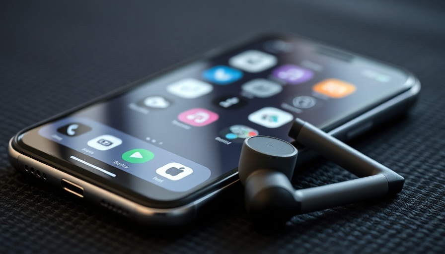 Smartphone with music apps open and earbuds on a surface, promoting filter out negative music.